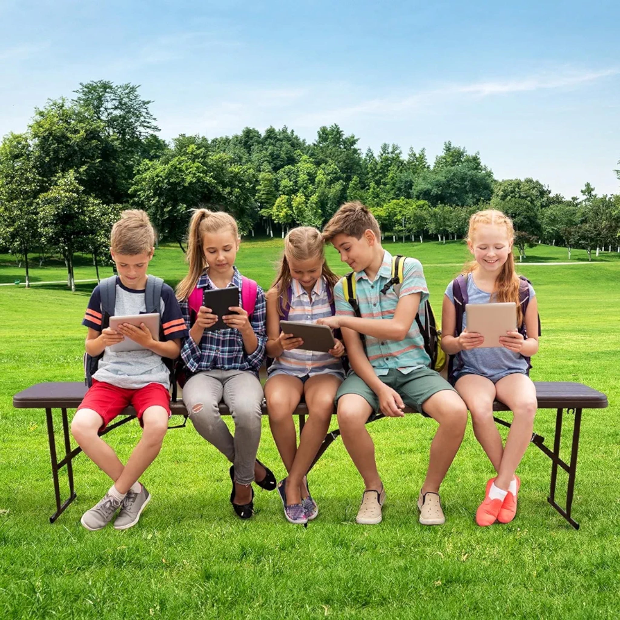 1.8m Folding Trestle Plastic Bench 6ft Wood Grain Finish